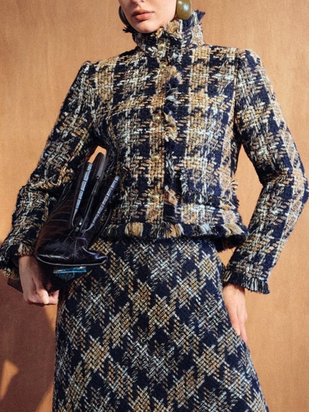 Multicolor Elegant Women's Plaid Long Sleeve Single-Breasted Jacket